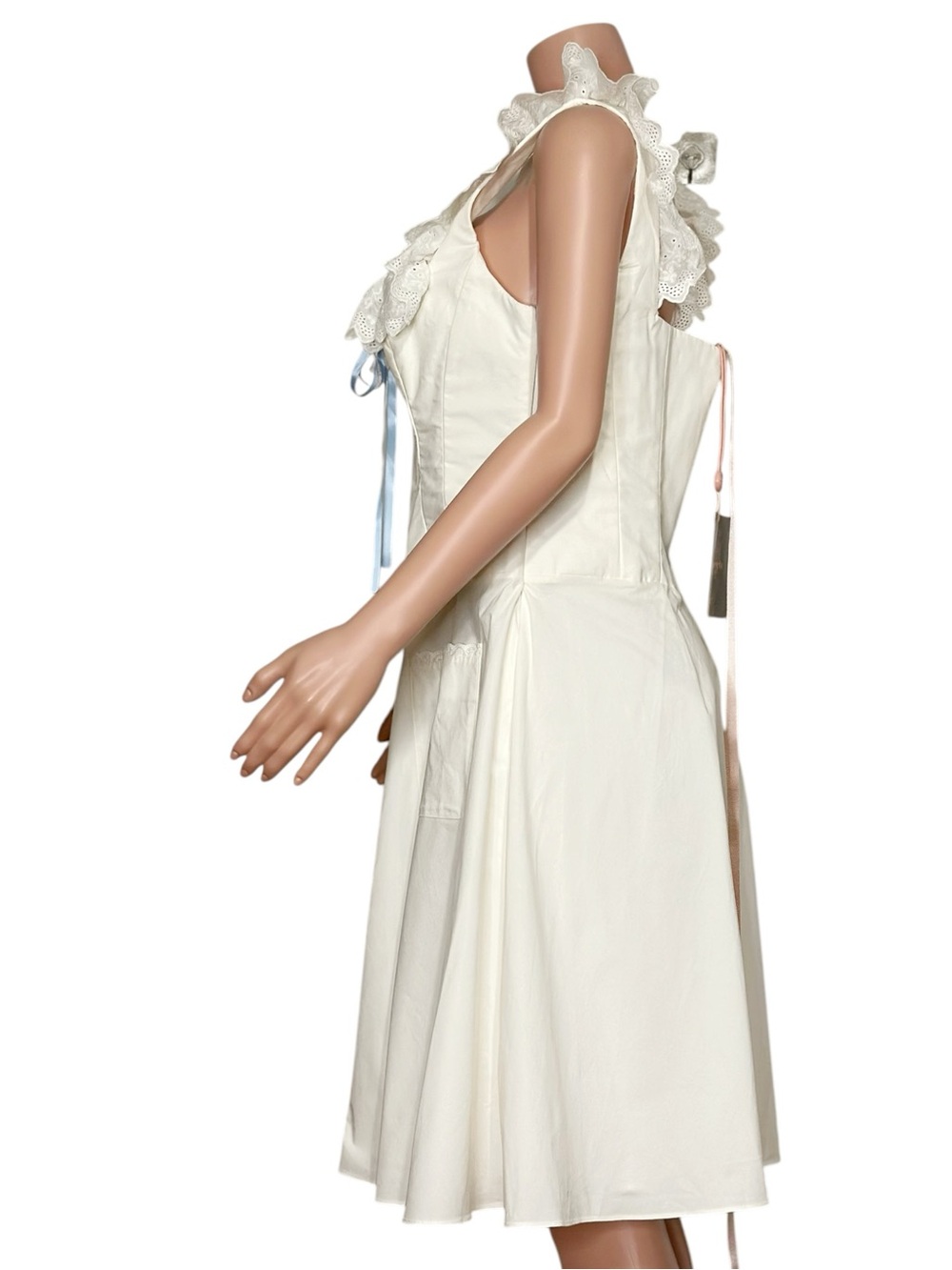 HOUSE OF CB Mathilde Broderie-Anglaise Stretch-Cotton Dress, Cloud Dancer, L+ - Picture 7 of 11